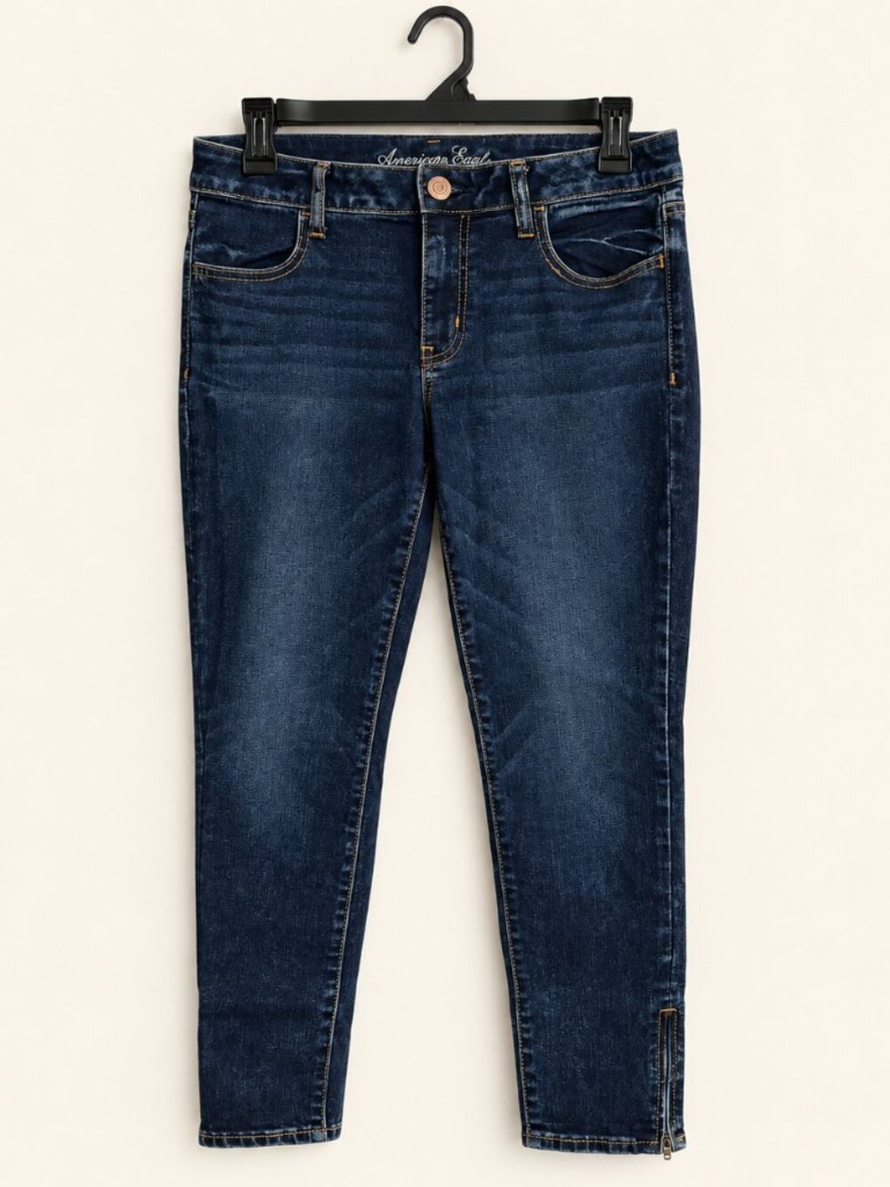 American Eagle Super Stretch Jegging Dark Wash Ankle Zip Jeans 12 Short